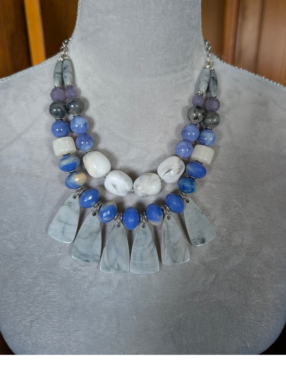 Elegant Blue & White Statement Necklace